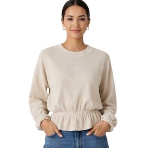 Zara Textured Beige Long Sleeve Peplum Top - Size Medium